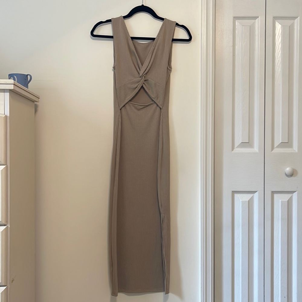 Body-con taupe dress, size small.